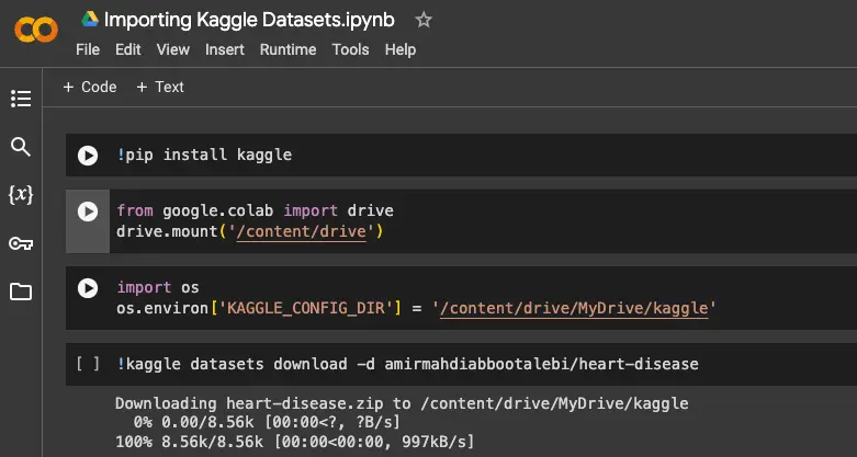 Colab Downloading Kaggle Dataset