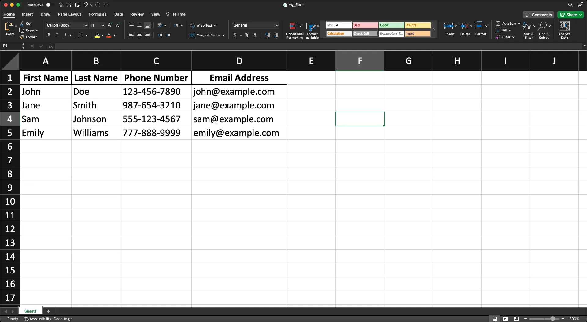 Excel Data Sample