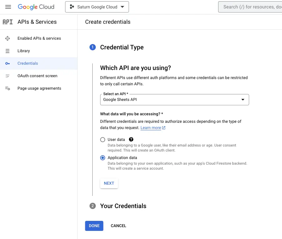 Google Cloud Credential Type