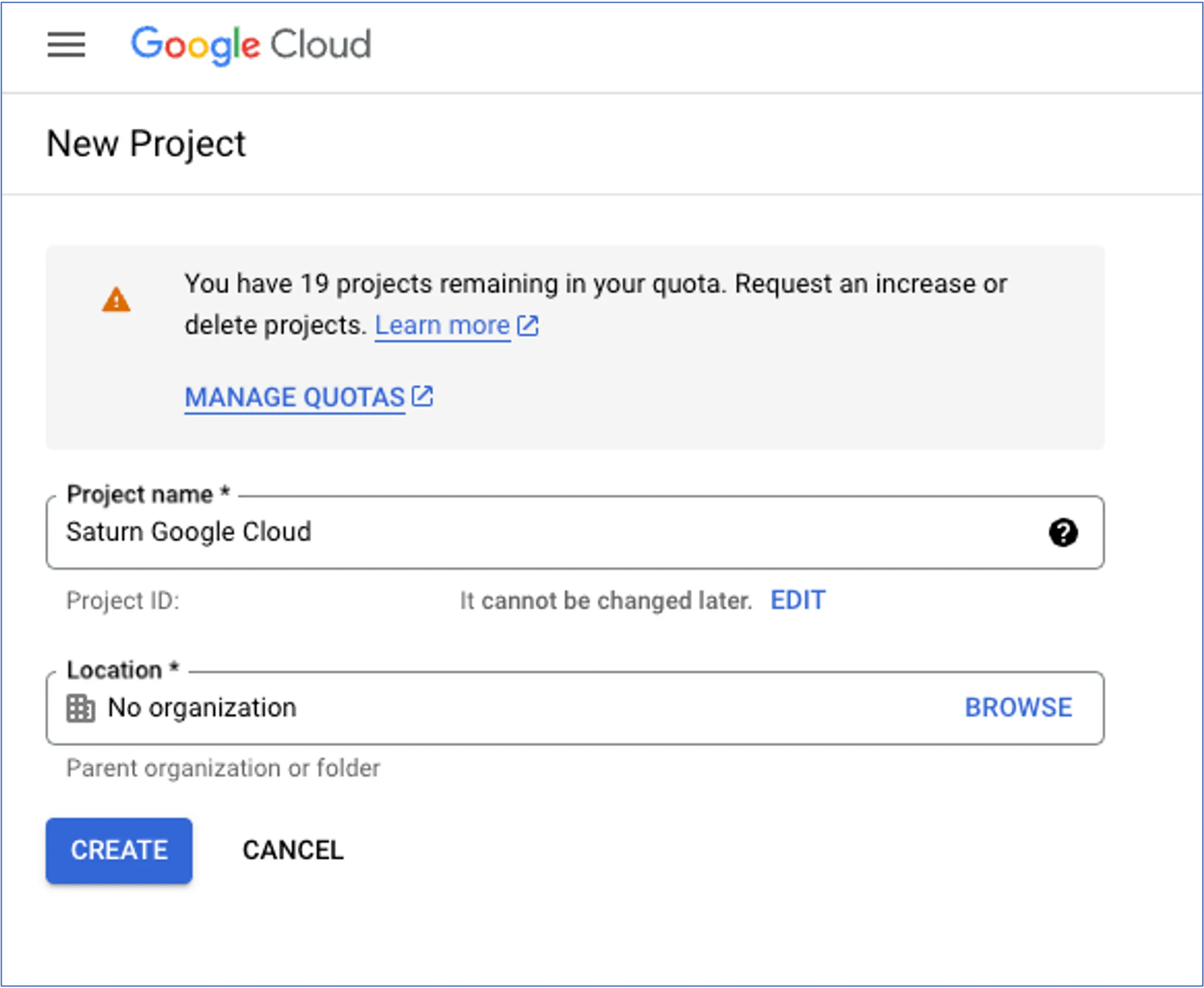 Google Cloud Project Filling