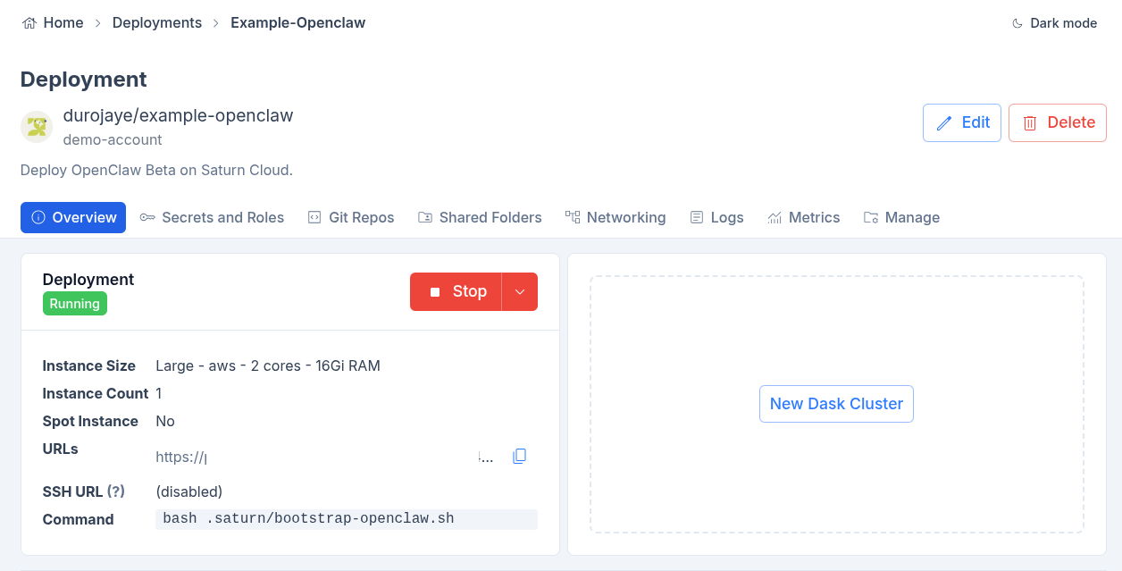 OpenClaw deployment running