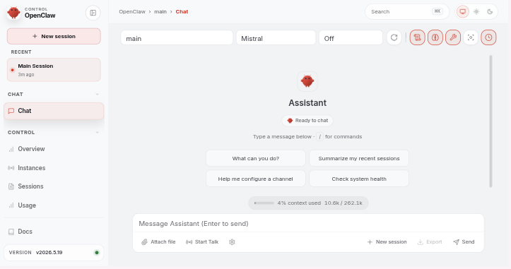 OpenClaw dashboard ready