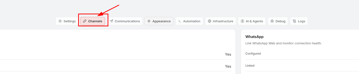 OpenClaw channels tab