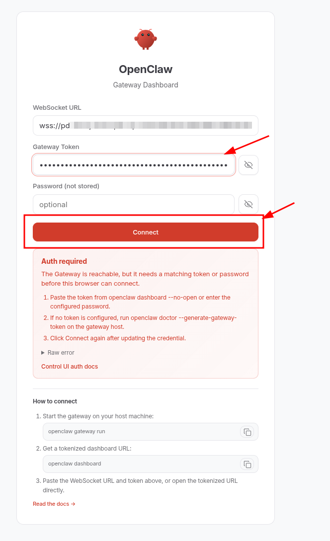 OpenClaw gateway token login
