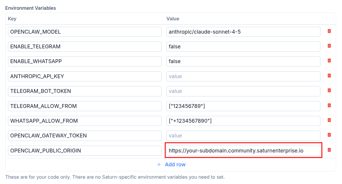 OpenClaw public origin environment variable