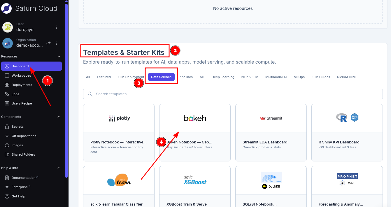 Select Bokeh Notebook from Dashboard