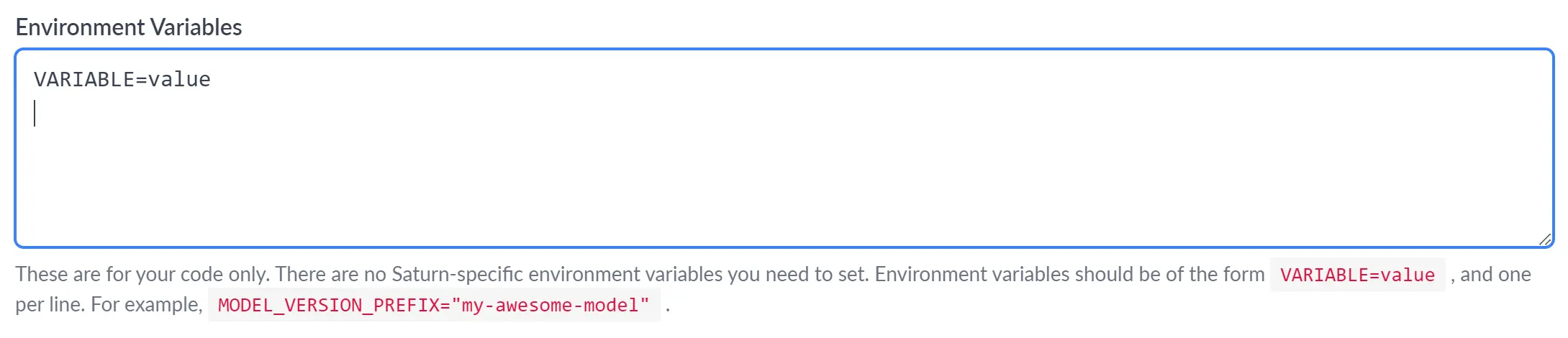 Environment variables UI