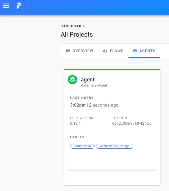 View of the Prefect Cloud website showing the equivalent agent running inside the UI