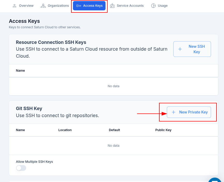 Git SSH Key section