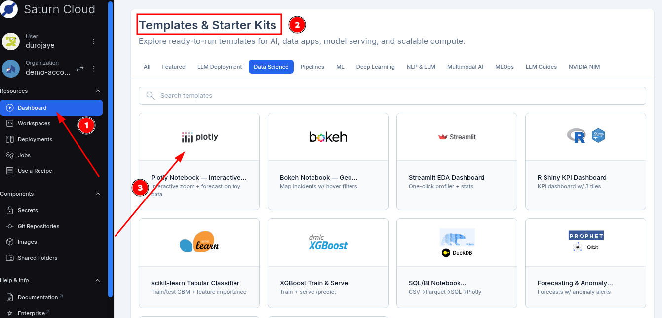 Select Plotly Notebook from Dashboard