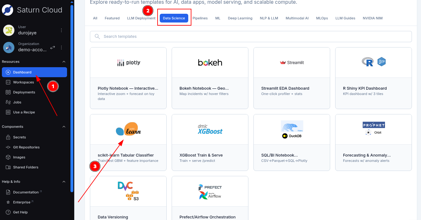 Select scikit-learn Notebook from Dashboard